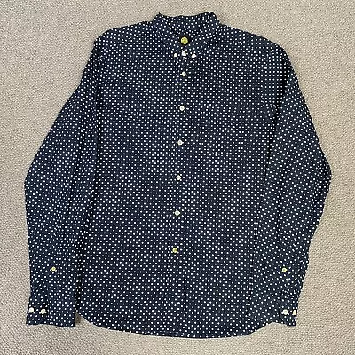 PRETTY GREEN Shirt Men’s Medium Navy Polka Dot Long Sleeve Button Up Spotted • £20