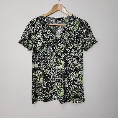 Marco Polo Top Womens Medium M Black Green Floral Short Sleeve Tee T Shirt • £12.47