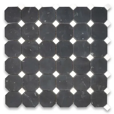 N805XH Nero Marquina Black Marble 2  Octagon Mosaic Tile Thassos White Honed • $15.99