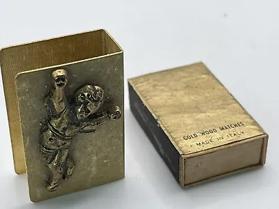 Brass Small Match Box Cover With Cherub Case Gold Wood Matches Italy VTG • $9.99