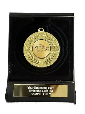 Mirror Carp Fishing Award 50mm Gold Contour Medal In Box (L) Engraved Free • £8.99