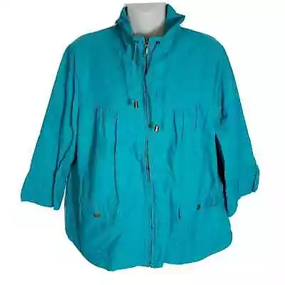 Coldwater Creek Womens Jacket Size 12 3/4 Sleeve Zip Lined Pleats Teal • $14.89