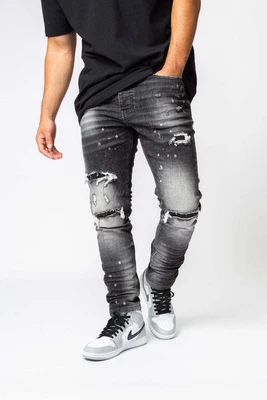 £46.99 • Buy Valere Milano Mens Slim Fit Tapered Jeans Ripped Repair Stretch Denim Trousers O