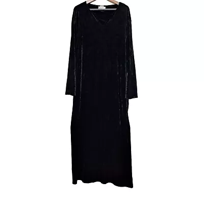 Velvet Dress Woman Size Large Black V-neck Witchy Goth Long Elvira Morticia • $47.99