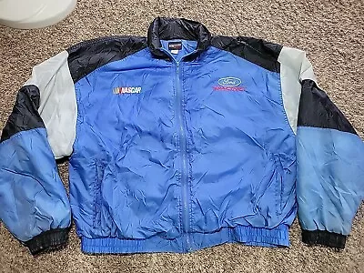 Ford Racing Nascar Mens Blue Jacket Sz L Checkered Flag Sports Racing Cars • $19.99