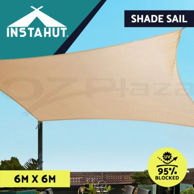 Instahut Shade Sail Cloth Shadecloth Square Heavy Duty Sand Sun Canopy 6x6m • $79.95