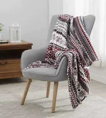 Martha Stewart Cozy Quilted Throw Blanket 50 X60  Nordic Red Gray White $130 • $44.95