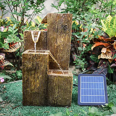 Outdoor Solar Powered Water Fountain Feature LED Lights Garden Statues Cascading • £85.95