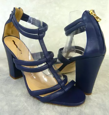 NEW J. CREW Retail $228 BACK-ZIP HIGH HEEL LEATHER SANDAL BLUE SIZE 7.5 ITALY • $89.50