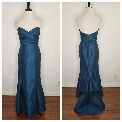 ALVINA VALENTA Off The Shoulder Sweetheart Mermaid Teal Gown Gather Tail Size 6 • $70