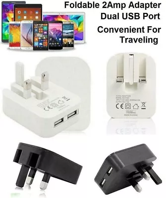 For Travel 2.1AMP Dual 2 USB Port Folding Charger UK Main Wall Plug Adapter 3Pin • £4.67