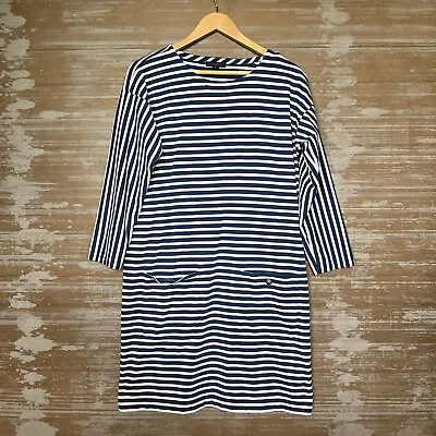 J. Crew Knit Front Pocket Shift Dress Navy Stripe Preppy Nautical Womens M • $19.99