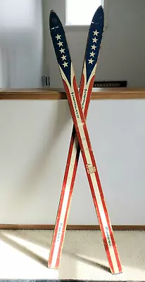 Vintage Northland Firebird Us Flag Wooden 58  Skis Cabin Rustic Decor America • $140