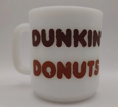 $16 • Buy Vintage  Dunkin Donuts Glasbake Milk Glass Coffee Mug Cup Brown Lettering