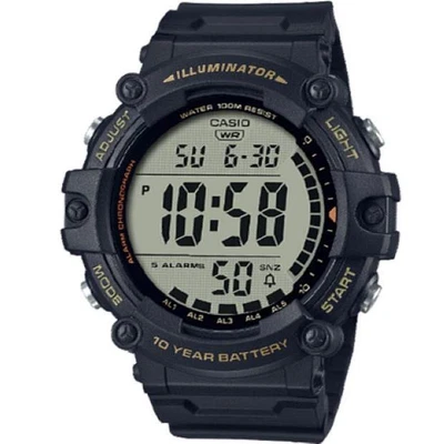 $60 • Buy Casio AE-1500WHX-1A Dual Time 5 Alarms Extra Long Band 10 YR Battery WR 100M