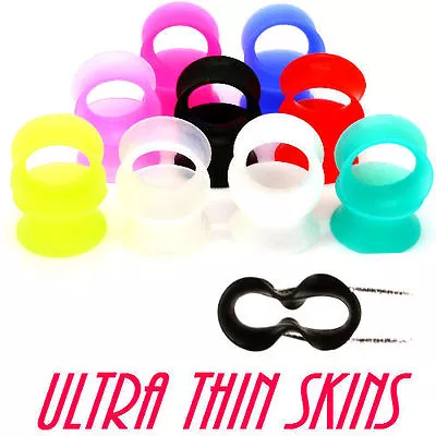PAIR-ULTRA THIN SKINS TUNNELS-Silicone Ear Skins-Ear Gauges-Soft Ear Plugs • $1.99