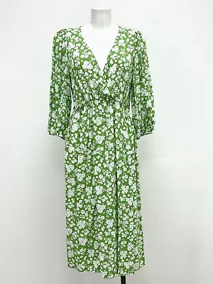 Ex George Green Floral Print Wrap Front Midi Dress Sizes 8 10 12 14 16 18 20 22 • £17.99