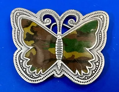 Camo Accented Butterfly Shaped Silver Tone Belt Buckle  EMI 2006 • $8.75