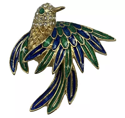 Vtg Costume Jewelry Hummingbird Brooch Pin 14KGE LIND SP Enameled Rhinestones • $21.74