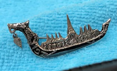Siam Sterling Silver Dragon Boat Pin/ Brooch W/ Enamel￼ • $79