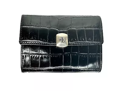 Vintage RL Ralph Lauren Black Crocodile Embossed Leather Wallet • $25