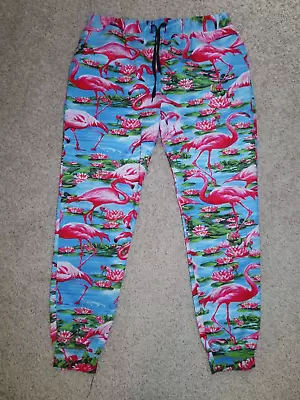 Men's Tropical Floral PINK FLAMINGO Jogger Lounge Pants Size L Stretchy • $14.99