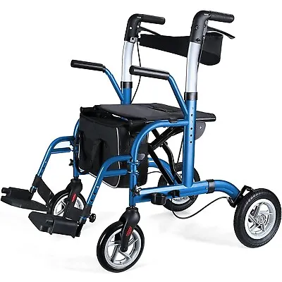 Healconnex 2 In 1 Rollator Walker Medical Wheel Chair Seat Folding Footrests • $129.99