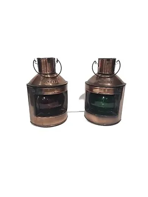 Port Starboard Ship Nautical Navigation Copper  Green Red Lamps Lanterns  Pair • $43.76