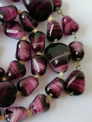 Vintage Murano Necklace 1950s Glass Handmade Purple Faux Agate Bead Collar  • £18.99