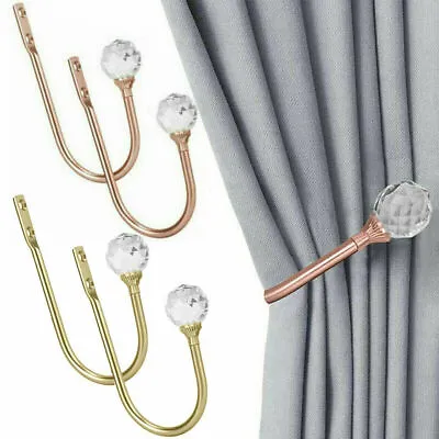 2x Crystal Metal Curtain Holdback Wall Tie Backs Hook Hanger Holder Home Decor  • £8.59