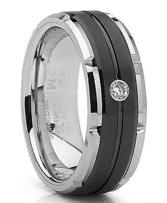 Tungsten Carbide Wedding Band Real Diamond .05 Two Tone Black Ring • $139.99