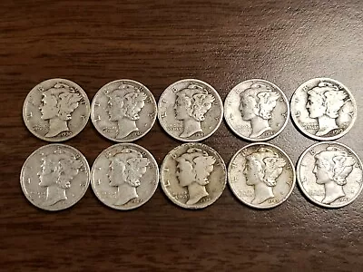Lot Of 10 Silver Mercury Dimes All Different Dates Or Mints 1916-1945 PDS  • $34.99