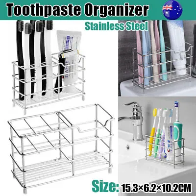 Non-Slip Bathroom Holder Toothbrush Stainless Steel Stand Toothpaste Organizer   • $12.08