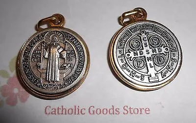 San Benito Medalla/ Saint Benedict Cross Silver/Gold Tone - LG - Made In Italy • $8