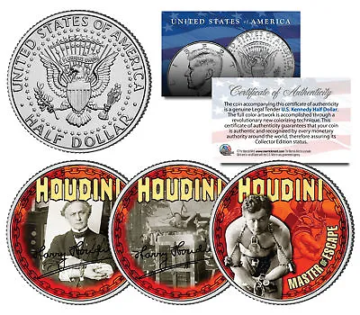 HARRY HOUDINI * Master Of Escape * Colorized JFK Kennedy Half Dollar 3-Coin Set • $19.95