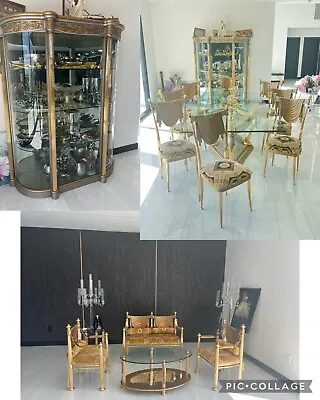 🦁16p ItaLiaN Versace Insprd Gold Dining TabLe VItrine Living Room Chairs SET • $34999