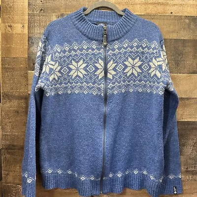 Icewear Iceland Wool Blend Full Zip Sweater Blue Nordic Fair Isle • XL • $38.88