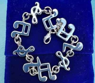 MUSIC NOTE Silver Tone Bracelet Bangle Charm Musical Notes Melodic • £3.99