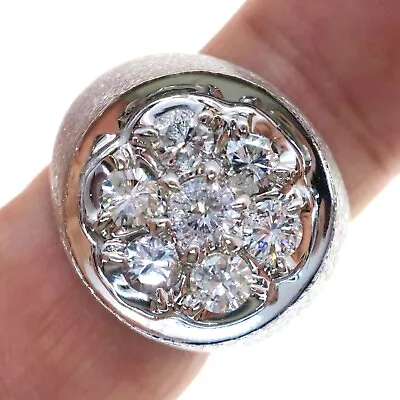 Classic Mens 14k Solid White Gold 1.50ct Natural Diamond Cluster Ring Size 9.5 • $1950