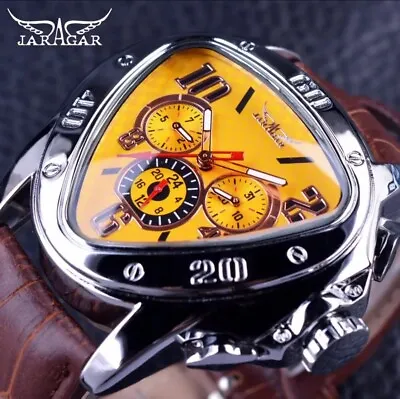 Men's Luxury Watch Geometric Triangle JARAGAR Classic Mechanical Wristwatches • £28.35