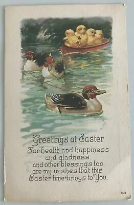 Vintage Easter Postcard Ducks On Pond Pulling Chicks In Boat - 1923  - Adorable • $4.85