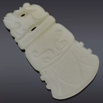 Antique Mutton Fat Jade Large Carved Foo Dog Pendant • $1195