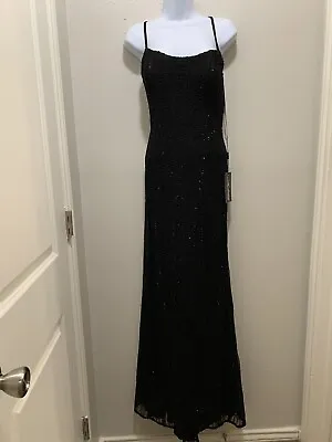 La Femme Womens Black Beaded Lace Gown Dress Size 6 Strapped Backless NWT • $39.97