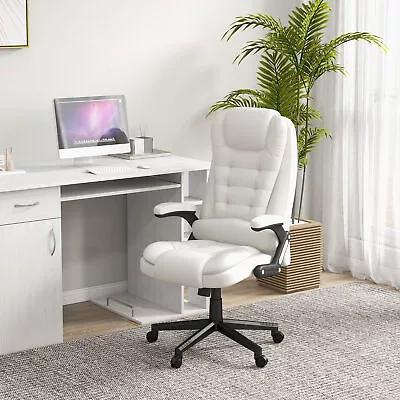 HOMCOM High-Back Vibration Massage Chair Heating Office Chair White • $149.99