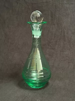 Vintage Green Hand Blown Glass Decanter With Stopper • $56