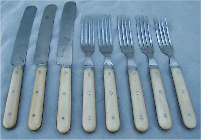 Lot 8-J. Russell & Co. Green River Works Cutlery Civil War Bone Knives & Forks • $45