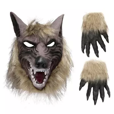 Halloween Wolf Head Face Mask Horror Wolfman Claw Gloves Cosplay Costume Props • $13.98