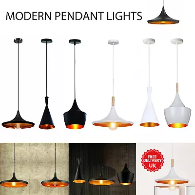 Pendant Light Shade Industrial Modern Metal Black/White Ceiling Hanging Lamp E27 • £28.49