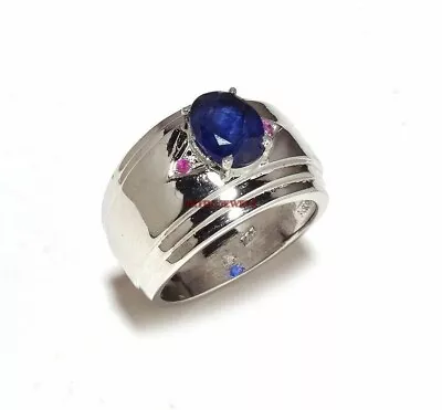 Heated Blue Sapphire & Ruby Gemstone With 925 Sterling Silver Men's Ring AJ244 • $93.44