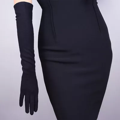 Cashmere Wool Gloves Opera Evening Long Arm Warmers Sleeves Merino Hepburn Black • $17.99